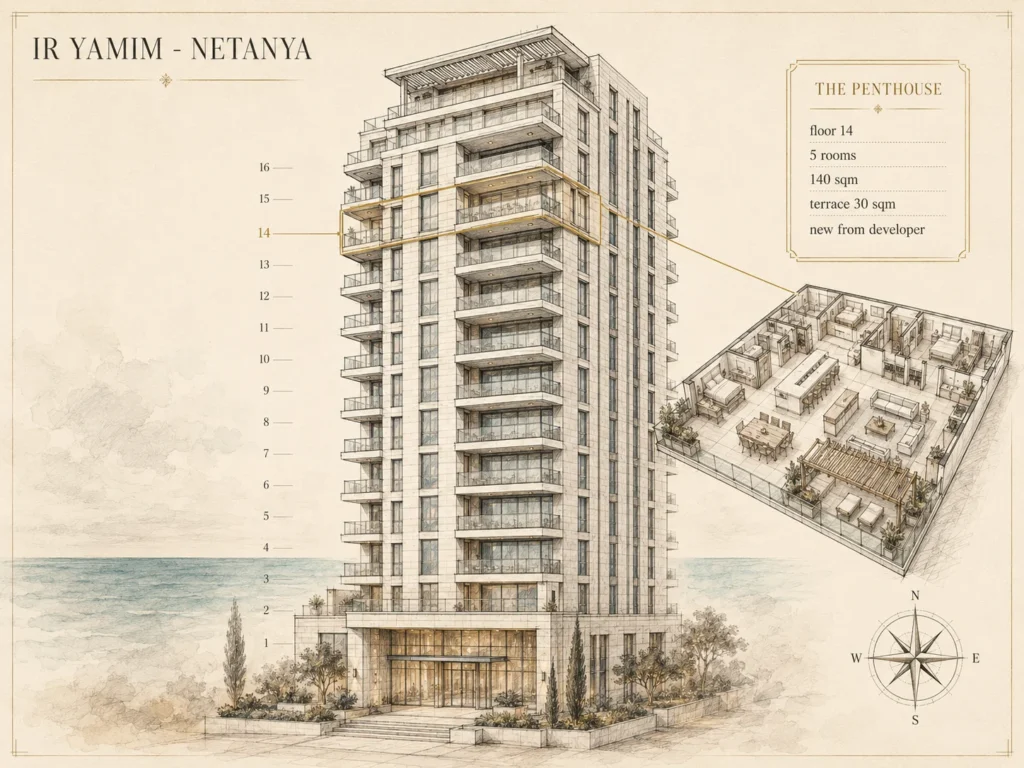 פנטהאוז 5 חדרים חדש מקבלן בעיר ימים, נתניה